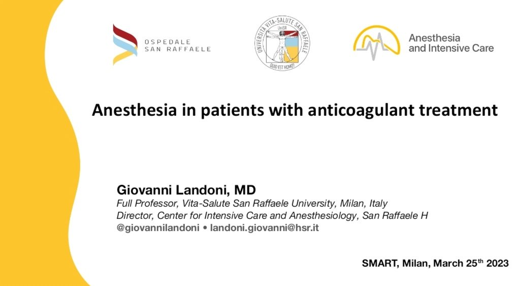 1/

Second day of @Smart_Meeting_M 

Professor @giovannilandoni talking about management of #anticoagulant in #perioperative patients 💉

✅You surely all know how to deal with #antithrombotic and #regionalanesthesia, here the guidelines:

pubmed.ncbi.nlm.nih.gov/34980845/

#FOAMed #FOAMcc