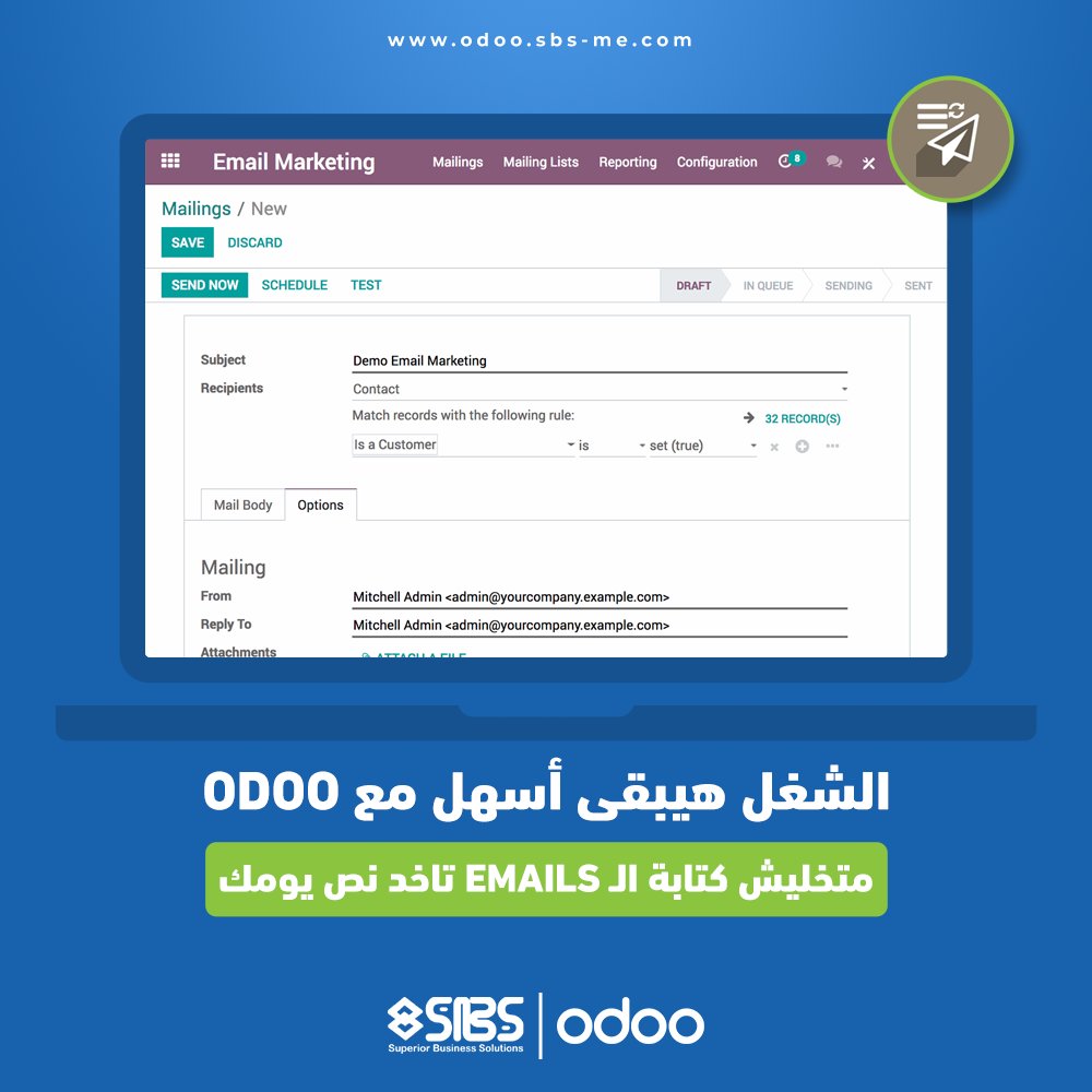 SBSUAE's tweet image. محتاج نماذج E-Mails جاهزة ومش كل مرة تبعت #Email تكتب من الأول ؟

✅نظام #OdooERP تقدر من خلاله تعمل أكتر من نموذج لكل قسم في شركتك وتستخدمه في أي وقت وتضيف تعديلاتك بكل سهولة.

 لمعرفة المزيد  01050232113
أو من خلال odoo.sbs-me.com

#odooapps #erpsolution #odoosales #SBS