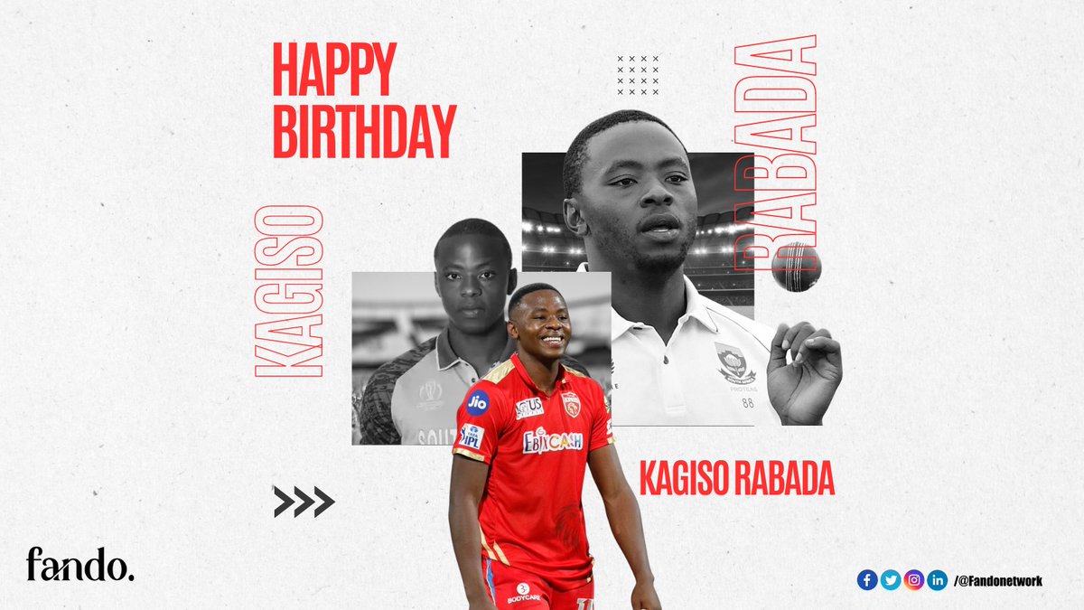 A happy birthday to Proteas pacer KAGISO RABADA! 🥳

#HappyBirthday #KagisoRabada #cricketer #cricketfans #cricketnews #cricket #cricketupdates #CricketScore #livescore #bettingtips #bet #cricketupdate  #SouthAfrica #cricketleague #teenpattigames #onlinegames #livecasino