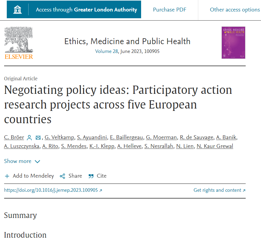 CO-CREATE - EU Adolescent Obesity Project (@eu_cocreate) on Twitter photo Newly-published #research from #COCREATE! ๐๐๐
"Negotiating policy ideas: Participatory action research projects across five European countries" ๐ฌ๐
#youthengagement #obesityprevention
<a href="/sciencedirect/">Elsevier | ScienceDirect</a> <a href="/arnfelt/">Arnfinn Helleve</a> <a href="/SamanthaNesr22/">Samantha Nesrallah</a> <a href="/AnaIsabelRito/">Ana Isabel Rito</a> @KIKlepp <a href="/MSofiaMendes/">Sofia Mendes</a> Newly-published #research from #COCREATE! ๐๐๐
"Negotiating policy ideas: Participatory action research projects across five European countries" ๐ฌ๐
#youthengagement #obesityprevention
<a href="/sciencedirect/">Elsevier | ScienceDirect</a> <a href="/arnfelt/">Arnfinn Helleve</a> <a href="/SamanthaNesr22/">Samantha Nesrallah</a> <a href="/AnaIsabelRito/">Ana Isabel Rito</a> @KIKlepp <a href="/MSofiaMendes/">Sofia Mendes</a>
