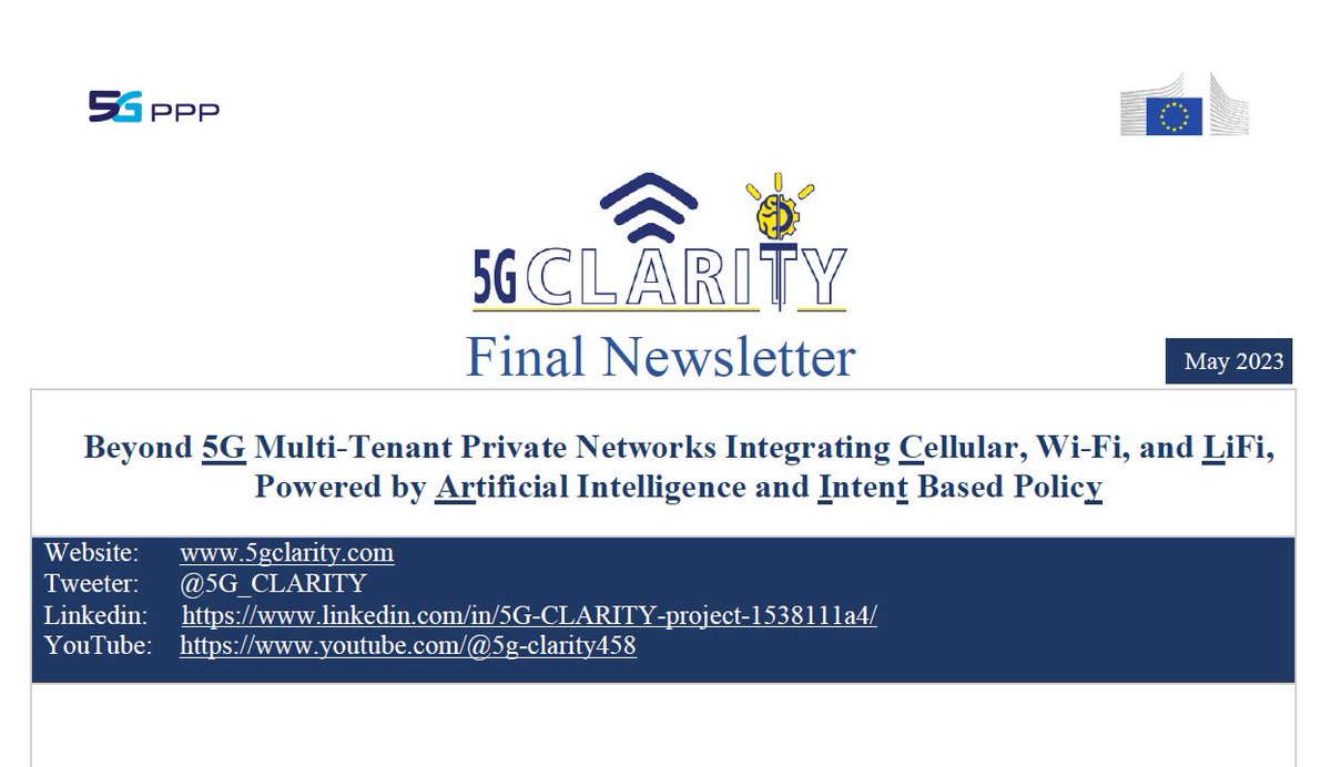 While <a href="/5G_CLARITY/">5G-CLARITY</a> final review is underway, the final newsletter is publicly available with last updates on projects results, demo videos, and latest dissemination: 
5gclarity.com/wp-content/upl…
5gclarity.com
