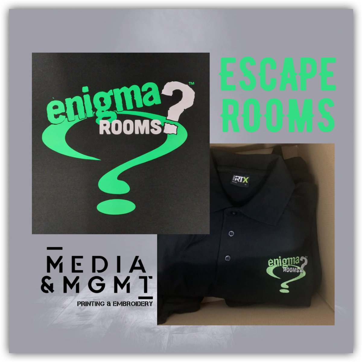 Custom print and embroidery for @EnigmaRooms1 🙌🏽⁉️

#enigmarooms #doncaster #doncasterisgreat #escaperoom 
#mediamgmtprintingandembroidery #printing #dancewear #doncasterisgreat #uniform #customprints #doncasterbusiness #logoprinting #printingsolutions #printingexperts