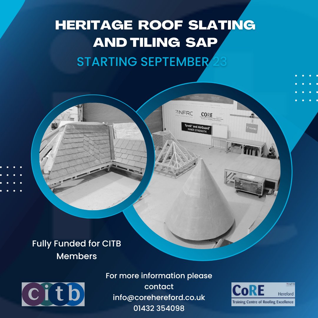 We are delighted to be running another Heritage Roof Slating and Tiling course later this year! Even better news is that the course is fully funded for @citb members. Spaces are limited so please get in touch for more information #roofslating&amp;tiling #heritage #training #newskills