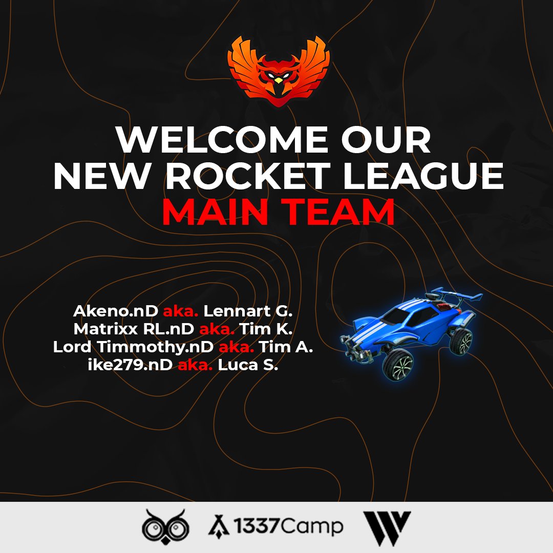 Wir freuen uns, euch heute mitteilen zu können, dass wir ein neues Rocket League Main Team begrüßen dürfen! 😎🚗

<a href="/AkenoLF/">Akeno</a> 
<a href="/_timatrix_/">Matrixx RL</a> 
@ Lord Timmothy
<a href="/Ike2791/">Ike279</a> 

Wir freuen uns. auf die gemeinsame Zeit und erwarten spannende Spiele! 💯

NDe. Wenn aus Gaming eSports wird!