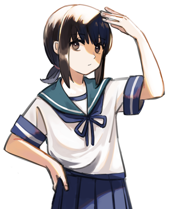 fubuki (kancolle) 1girl solo skirt school uniform serafuku low ponytail sailor collar  illustration images