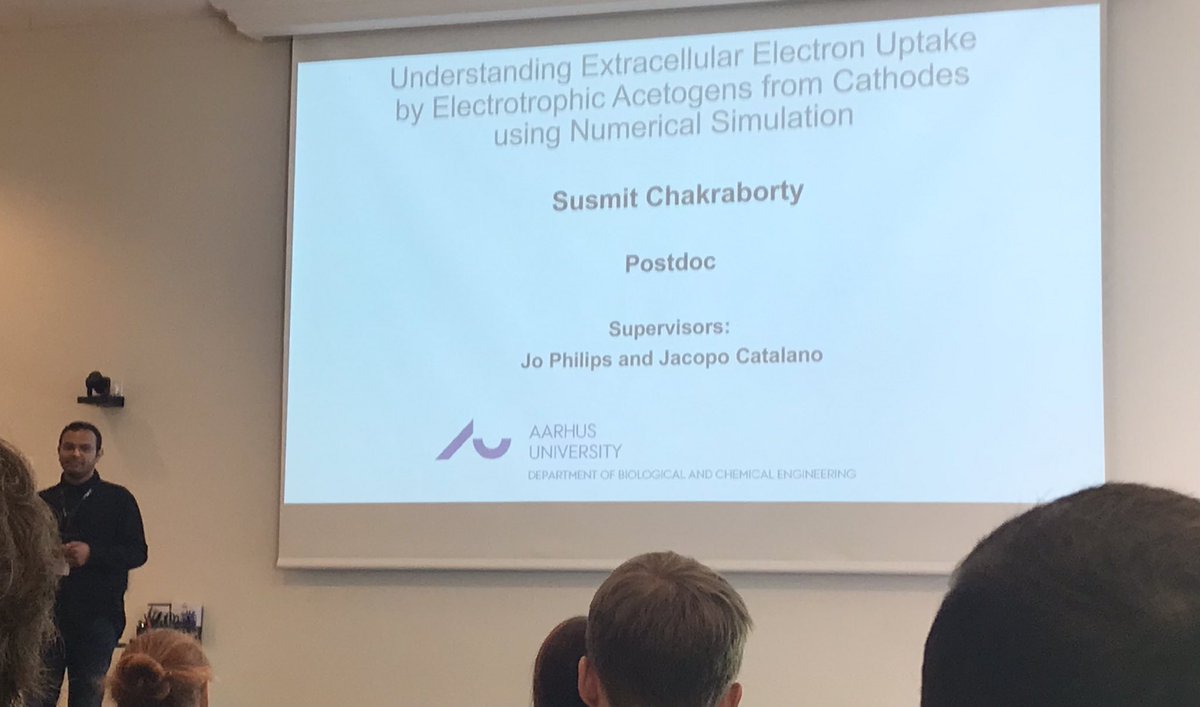 Excellent talk by @BiotechSusmitC on the Electromicrobiology Conference about his work on modeling the kinetics of acetogens to understand their performance in microbial electrosynthesis! #proudsupervisor