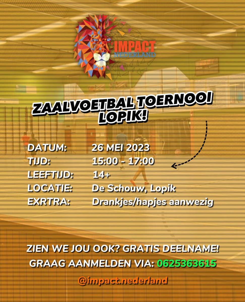 Kom jij morgen ook gezellig voetballen in sporthal de Schouw in Lopik? ⚽️ meld je dan aan bij jongerenwerk Impact op het het telefoonnummer: 0625363615