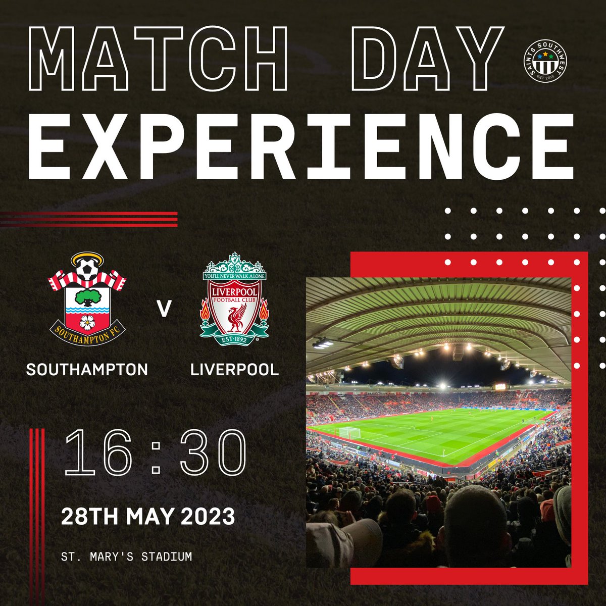 🔴 MATCH DAY EXPERIENCE TRIP

⚽️ It's the FINAL DAY of the Premier League season – and we're off to see some of the action for ourselves! Head over to our Facebook for lots of content from @SouthamptonFC versus @LFC, our last Match Day Experience Trip of the season.

#saintssw
😇