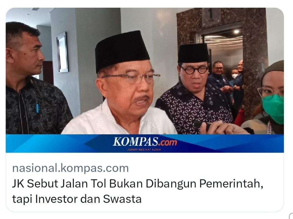 dedimahardi's tweet photo. Saya pikir komentar pak JK ini seperti komentar anak kecil karena anak kecil lain juga bisa bilang bahwa jalan tol dibangun oleh pekerja dan alat2 nya bukan investo/swasta. bagaimana menurut teman2 ? @Adi_8002 @SantorinisSun @RaniKancana @ch_chotimah2 @Urrangawak @ruhutsitompul https://t.co/2nL1sarftd