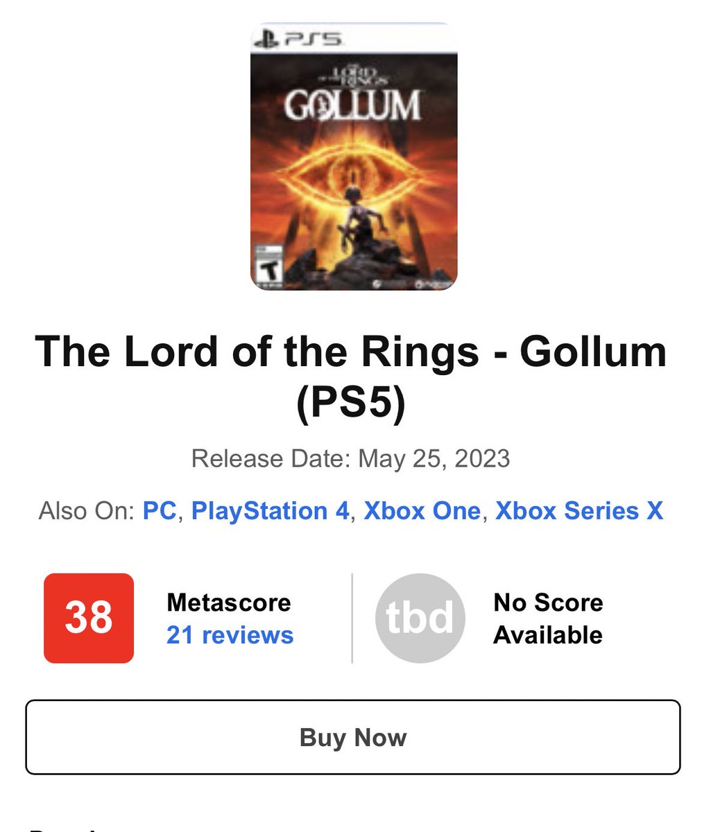 The Lord of the Rings Gollum’un inceleme puanları:

MetaCritic 38/100
OpenCritic 39/100
Gamespot 2/10
Shacknews 6/10
Push Square 2/10
PCGamesN 3/10