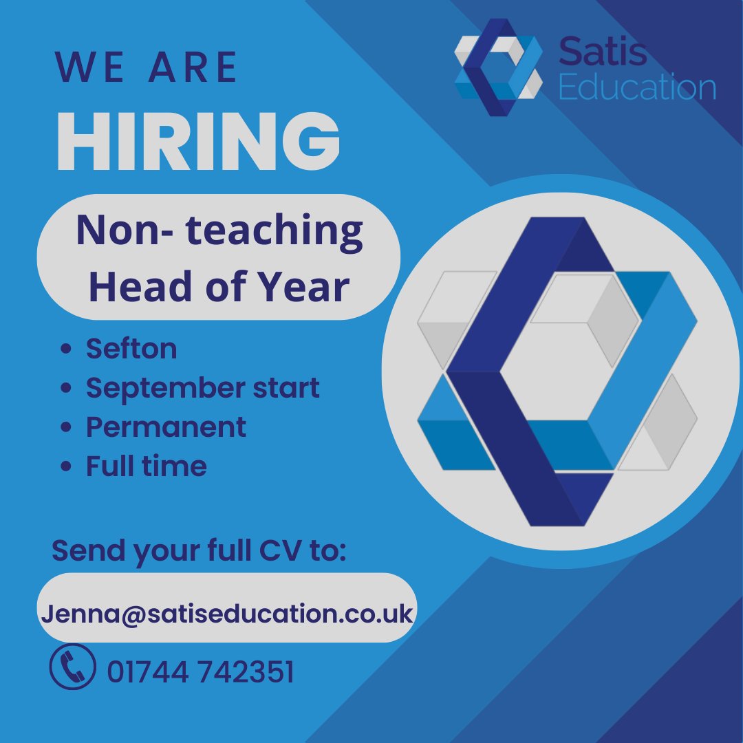 🙋🏼‍♀️Contact me directly to express an interest in this exciting position - jenna@satiseducation.co.uk

#seftonjobs #pastoral #educhat #liverpooljobs #September #send #hiring