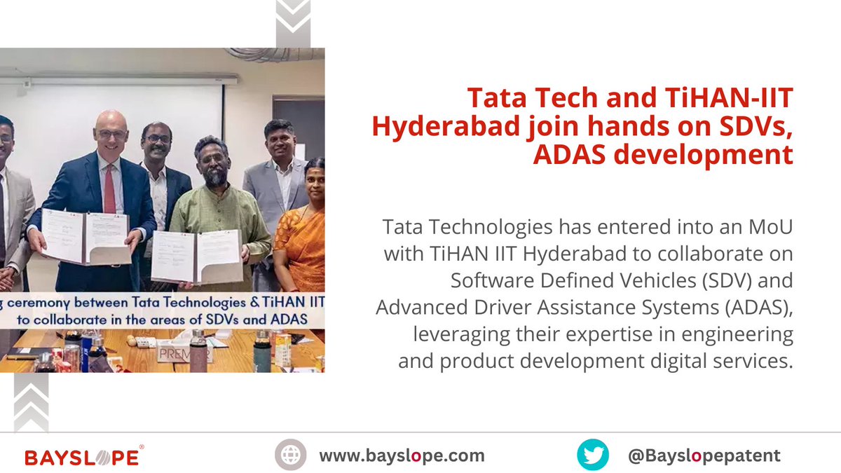 #TataTech & #IITHyderabad to work on software defined vehicles and #ADAS solutions.

#AutomotiveTechnology #automotive2023 #autonews  #collaboration #partnerships #partner #technology #Automobiles #TechTwitter #techtrends #TechTalk #technologies #innovation #LatestNews #UPDATE