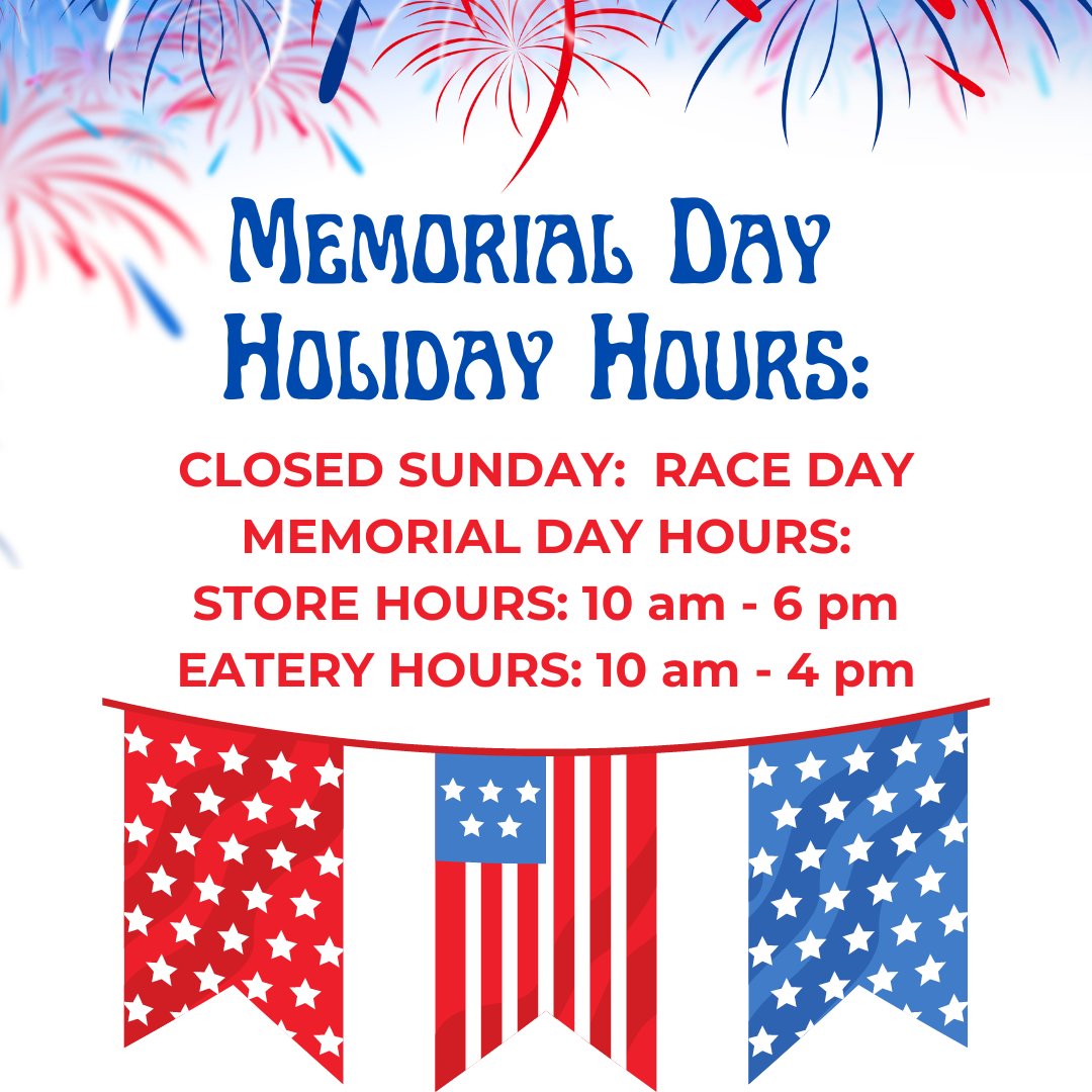 GeorgetownMarkt's tweet image. We will be closed for the Indy 500 on Sunday. Our Memorial Day hours will be:
STORE: 10 am to 6 pm
EATERY: 10 am to 4 pm
Have a great Memorial Day Weekend!