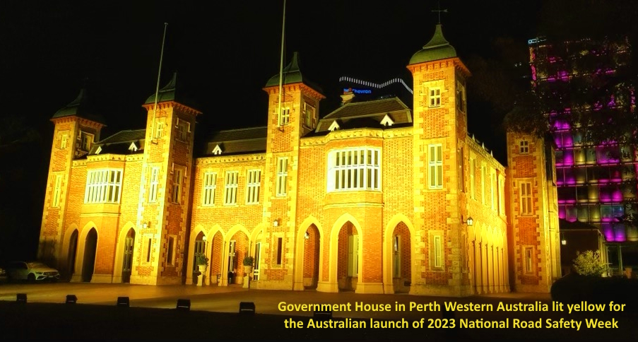 SarahGroup's tweet photo. National #RoadSafety Week launches at Government House Perth &amp; from today you'll see icons lit yellow across Australia. As its also Mother's Day remember those Mums who lost a loved one. In solidarity, display a #YellowRibbon to show YOU commit to #DriveSoOthersSurvive! #DriveSOS https://t.co/eEHoupNSdu