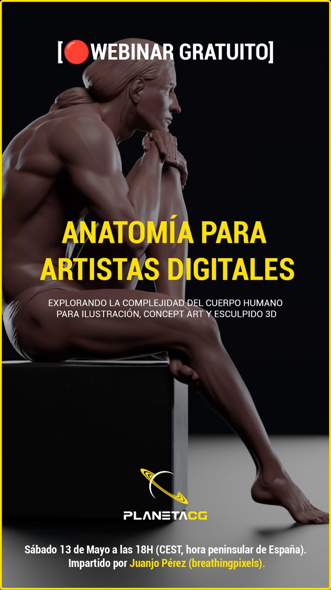 PlanetaCG's tweet photo. [🔴Webinar] Anatomía para artistas digitales. Explorando la complejidad del cuerpo humano.

https://t.co/2cb1TxVlBs

#Anatomia #3dsculpting #3dmodeling #characterdesign #characterartist #zbrush #conceptart #Planetacg https://t.co/FR9YqzFtNW
