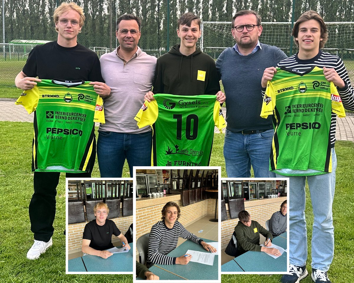 ✍️Welkom bij de grote jongens😍
Axel, Iben en Raf, alle drie eigen jeugdspelers, maken volgend seizoen de stap van de U17 naar de A-kern. Ze konden dit seizoen al eens proeven van het werk bij de beloften, Iben kreeg al speelminuten bij de A-ploeg.
Jullie gaan dat goed doen! 💛💚