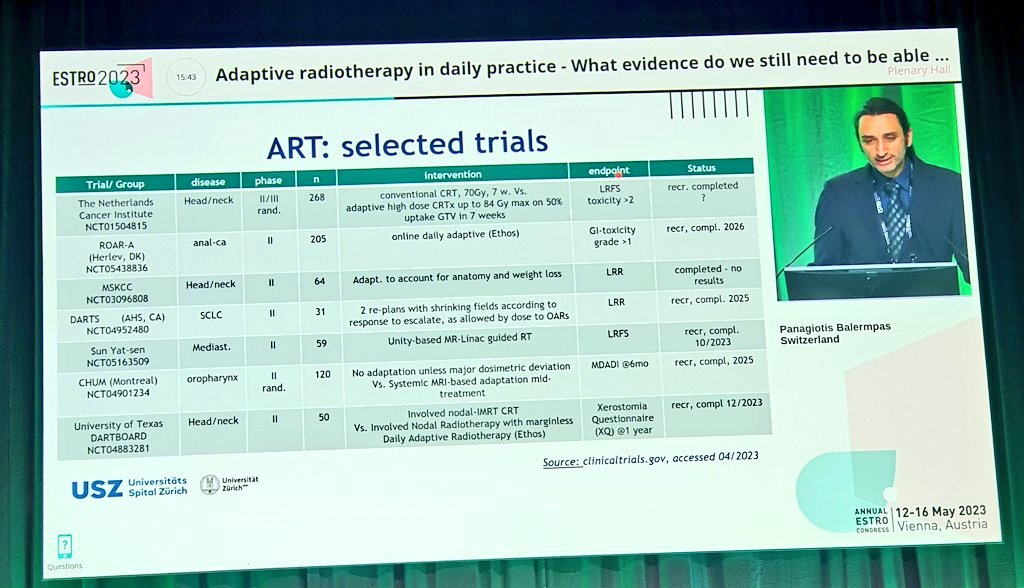 Balermpas: ongoing #ART trials with varied endpoints. What are our actual goals of #ART? Who will benefit?  #ESTRO23 #ESTRO2023