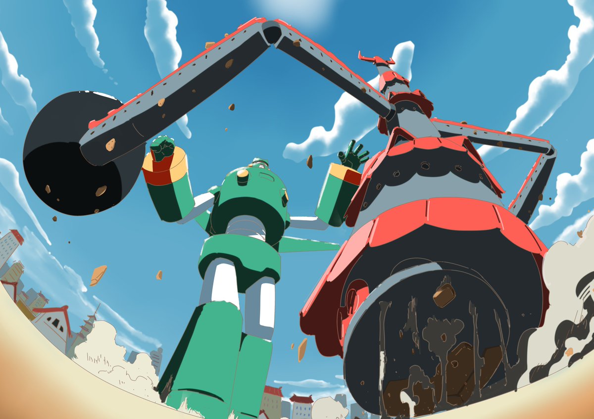 robot mecha no humans cloud sky from below day  illustration images