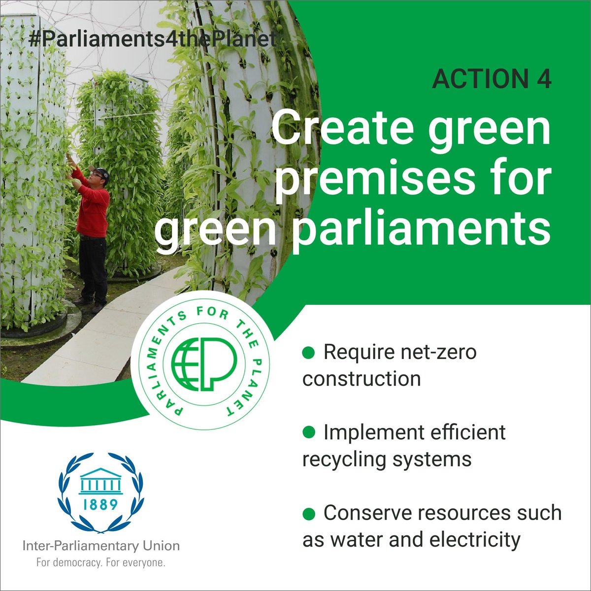 IPUparliament's tweet photo. Action 4⃣ of #IPU's guide 10 actions for greener #parliaments
#MPs can help ensure that parliamentary business is conducted on a #sustainable, water and energy-efficient premises!
Download #IPU's green guide for parliaments
#Parliaments4thePlanet
➡️https://t.co/NTzVSAdrUY https://t.co/f5GX5uU4Pm