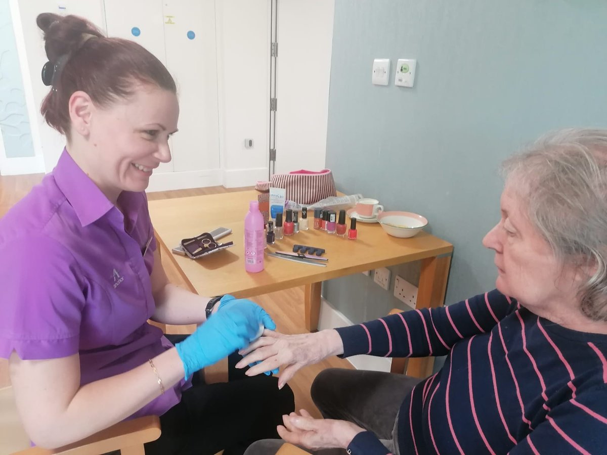 WestHallSurrey's tweet image. Maple residents enjoying 
 #Pamering #nailpolishlover