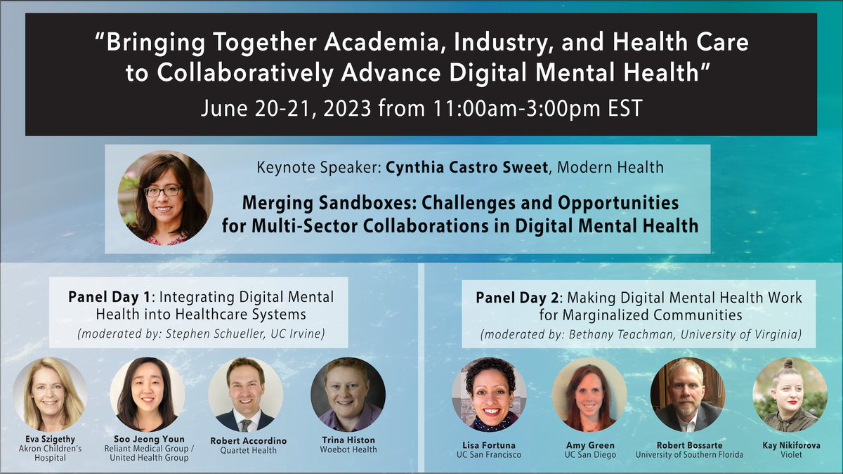 For the 2023 SDMH Conference, we have lined up a stellar keynote speaker and group of panelists from industry, healthcare, and academia to discuss multi-sector collaborations for advancing inclusive digital #mentalhealth services. Go to societydmh.org/annual-meeting/ and register today!