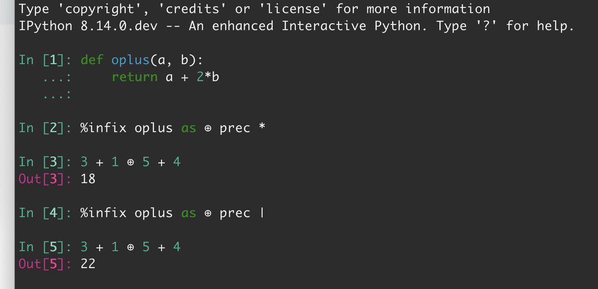 What if python allowed you to define custom operators, with custom precedence ? #MaintainerMonth, @JupyterCon sprints with @ivanov