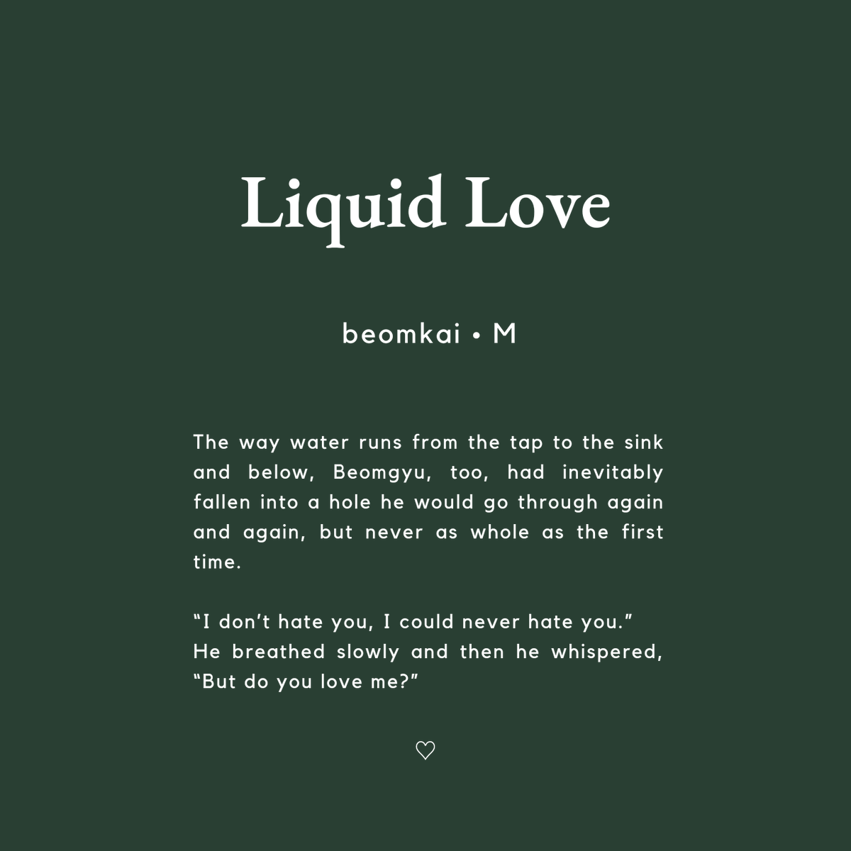 Liquid Love
beomkai | 30k | fwb, misc

↝ao3.org/works/35747803