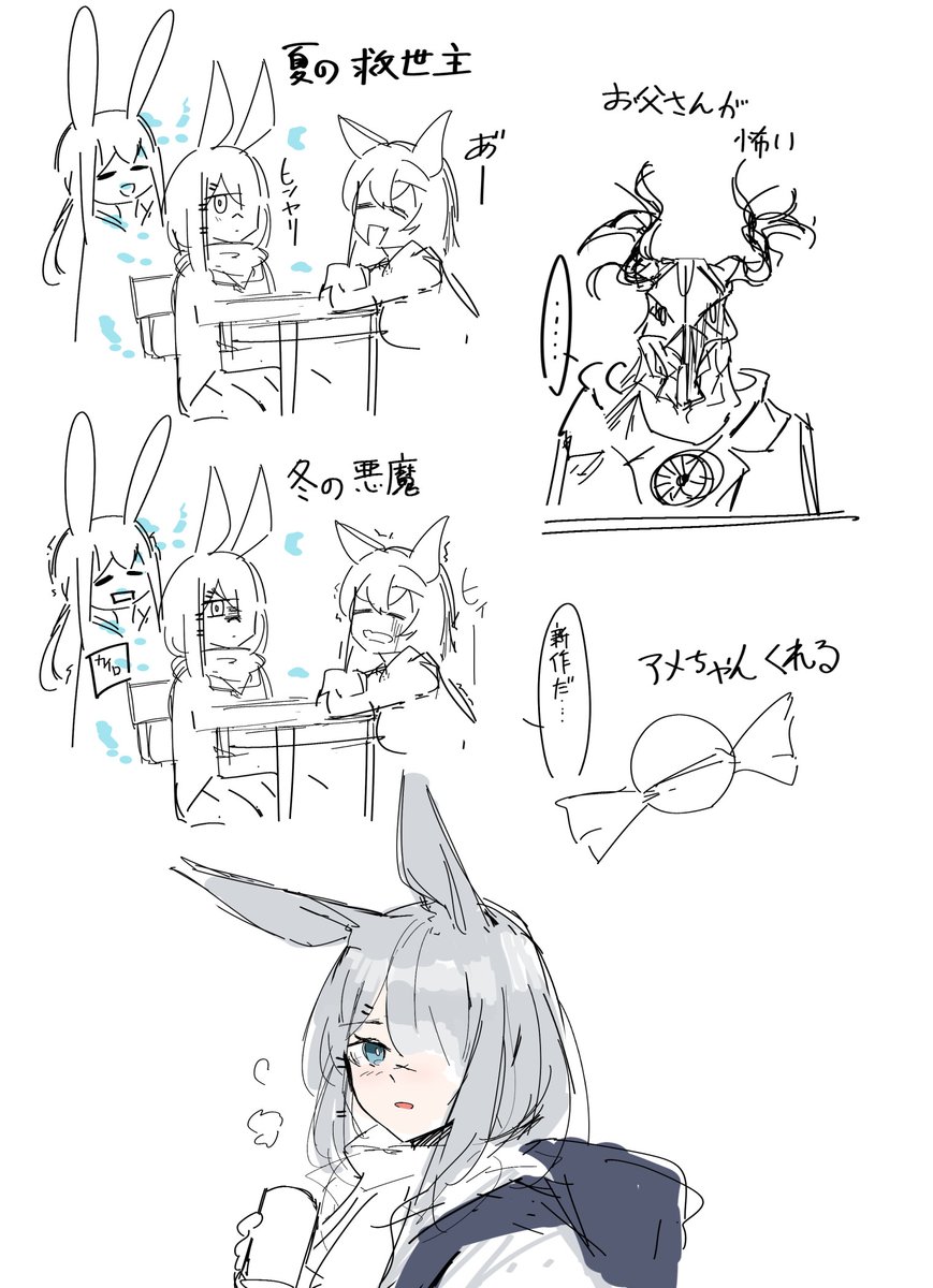 amiya (arknights) multiple girls animal ears rabbit ears chinese text hair over one eye alternate costume backpack  illustration images