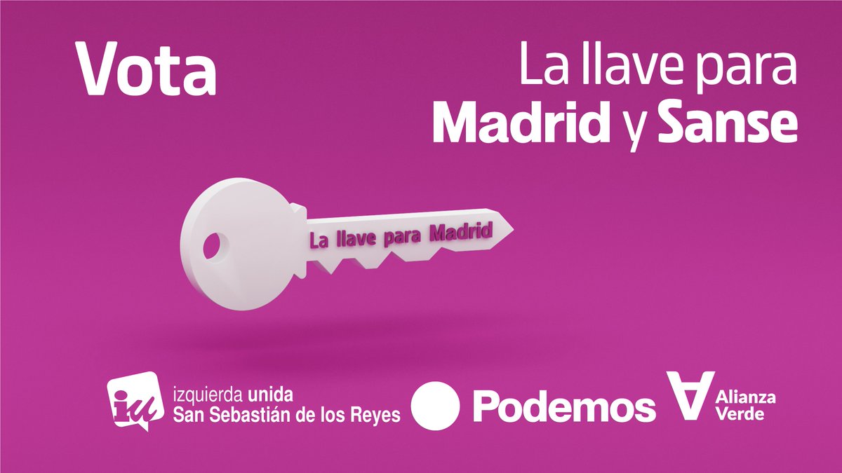 iusanse's tweet photo. 🔑 Porque no nos conformamos.
Porque queremos empleos dignos.
Porque necesitamos acceder a una vivienda sin dejarnos la vida.
Porque defendemos los servicios públicos.
Por todo, #VotaPodemosIU #LaLlaveParaMadrid #LaLlaveParaSanse #UnidadParaGobernar https://t.co/9NNPiUTePQ
