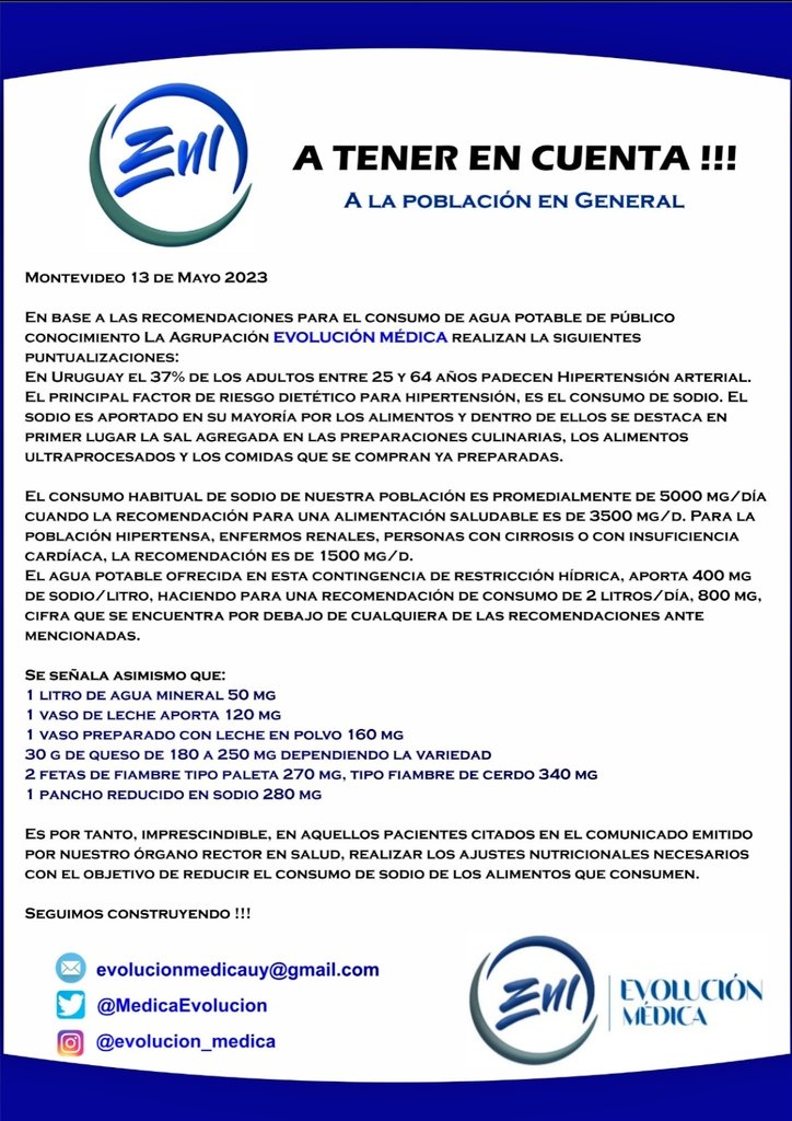 MedicaEvolucion's tweet photo. Ante la situación del agua 
Evolución Médica puntualiza
@MatiasIfran_ @aliciacarmel1 @anabel_od @Campalo1966 @crattin @don_Trivi @ECapillera @edukatzoltarz @emekavoces @Gra_Volpi @jccf59 @MatiasRocha90 @GastonKeel @SebastianYancev @albertvaccaro21 @MHackem @Vm0rin @suarez_risel https://t.co/ZMxlkiAhfE