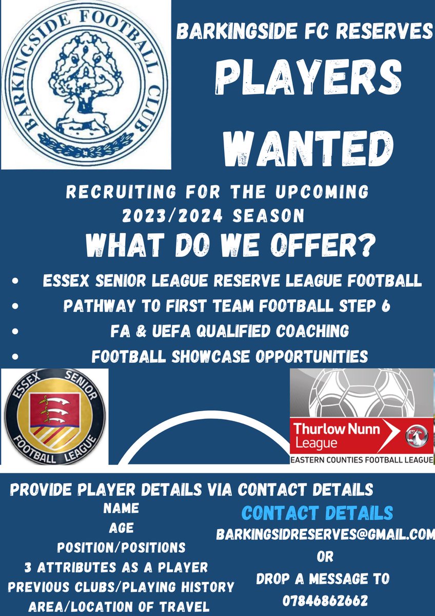 BarkingsideReserves F.C (@resbarkingside) on Twitter photo After A Strong Successful 22/23 Season We Are Focused On Building & Maintaining In The 23/24 Season. Come Join The Side🫡 #CmonSide <a href="/Essexfa/">Essex Football Agency</a> <a href="/FreeAgentsFC/">Free Agent Showcase</a> <a href="/NonLeagueGuys/">The Non League Promoters</a> <a href="/Player1stUK/">Players 1st UK</a> <a href="/matchark_uk/">Matchark: Find Players & Clubs</a> After A Strong Successful 22/23 Season We Are Focused On Building & Maintaining In The 23/24 Season. Come Join The Side🫡 #CmonSide <a href="/Essexfa/">Essex Football Agency</a> <a href="/FreeAgentsFC/">Free Agent Showcase</a> <a href="/NonLeagueGuys/">The Non League Promoters</a> <a href="/Player1stUK/">Players 1st UK</a> <a href="/matchark_uk/">Matchark: Find Players & Clubs</a>