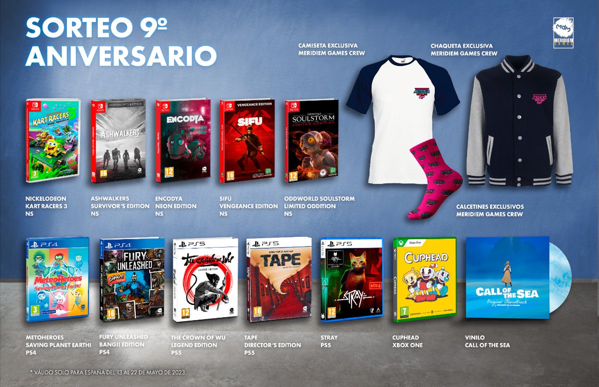 MeridiemGames's tweet image. 🎁 SORTEO de ANIVERSARIO 🎁

🎂 Celebra 9 increibles años con nosotros ¡podrás llevarte tooodo lo que ves!

Participa
☑ Sigue a @MeridiemGames
🔁 RT
💬 Comenta con #9AñosMeridiem mencionando a la persona con la que compartirías el premio

*Válido para España hasta 22.05.2023