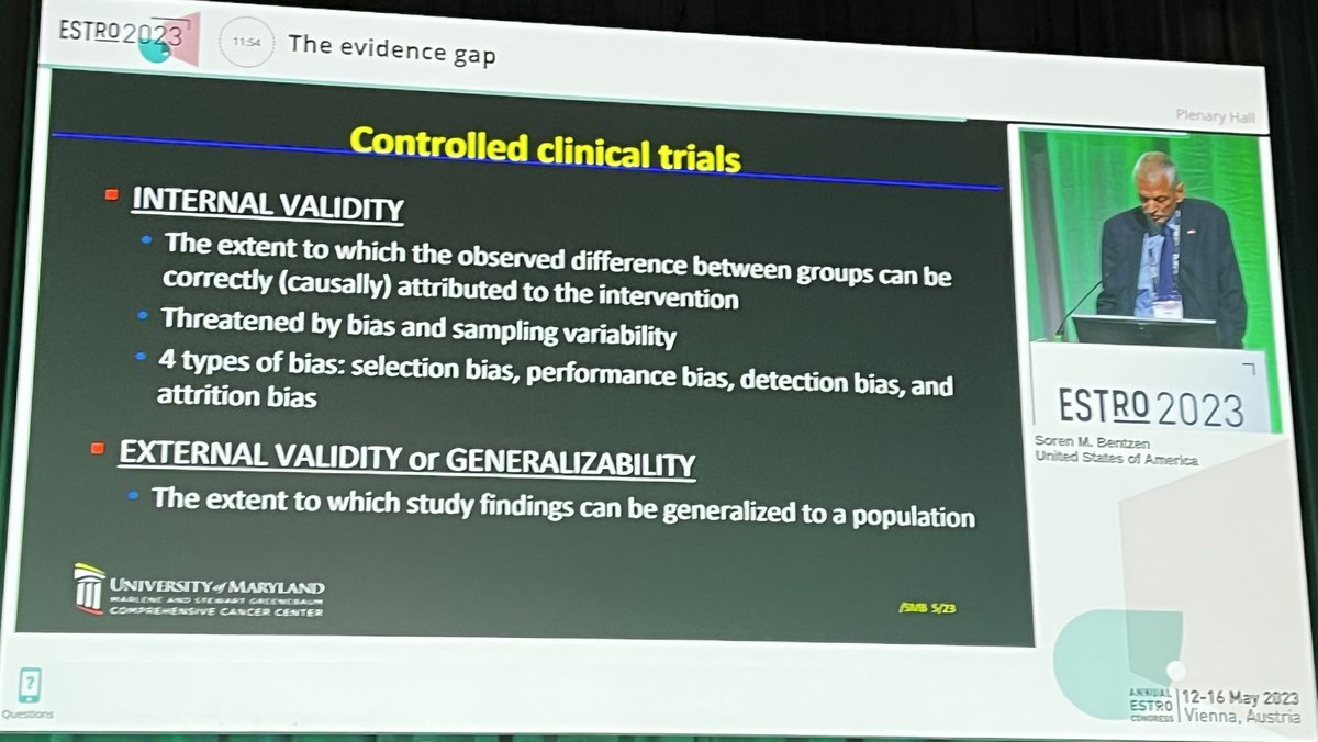 “ RCT is not reality. It is a modelling of the reality. … selection is the Key! …guideline is a surrogate of evidence… only as good as the evidence reviewed. 👍presidential symposium-“ the Evidence gap” #ESTRO2023
