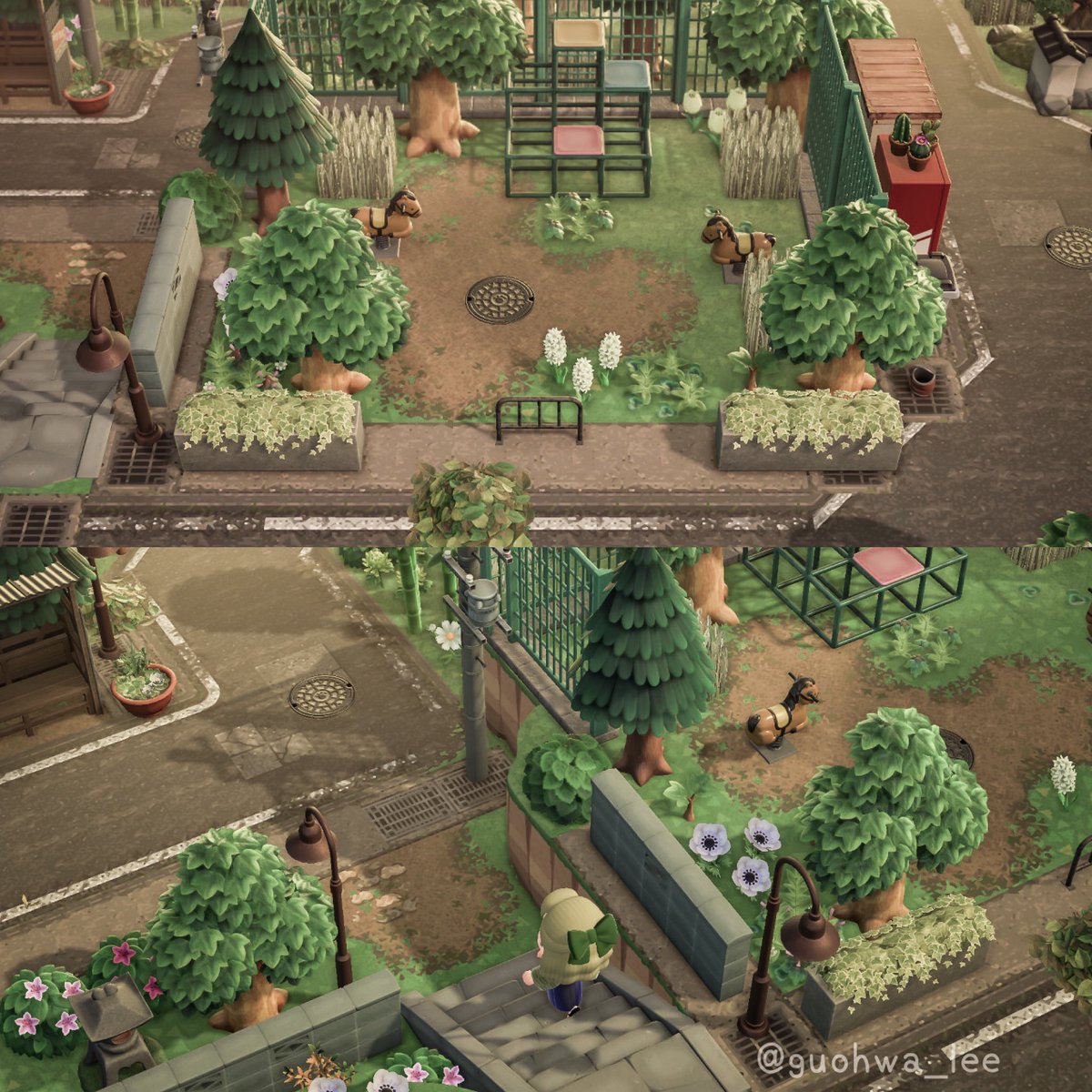 guohwa_lee's tweet image. たぬき商店の横のスペースに小さい公園作ってみた🍀✨住民たちが早く遊びにきてくれないかな🥺🤍

#AnimalCrossing