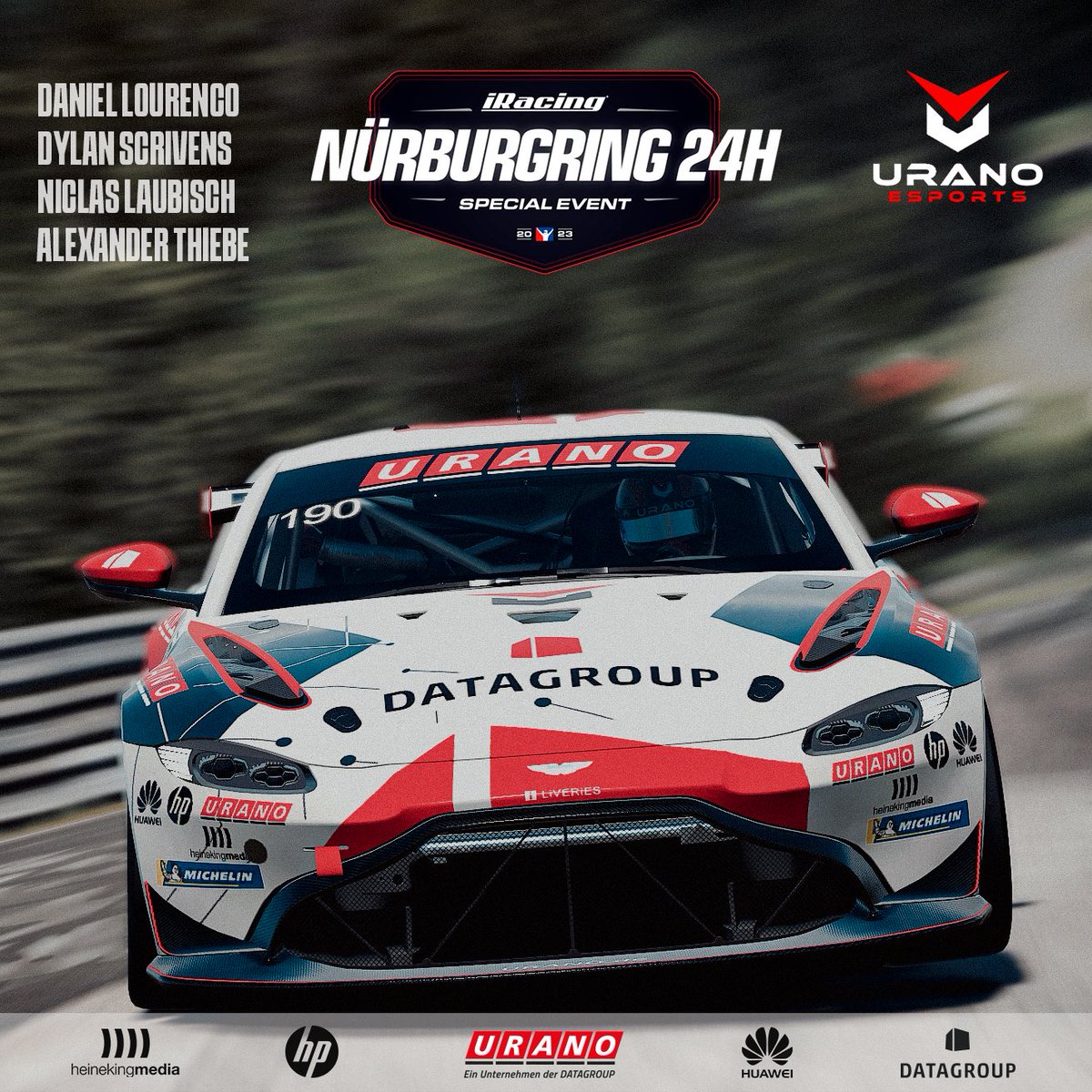 🔥TIME FOR <a href="/iRacing/">iRacing</a> NÜRBURGRING #24H 🔥

Lets us introduce our first lineup to you: 

🇩🇪 Daniel Lourenco
🇬🇧 Dylan Scrivens
🇩🇪 Niclas Laubisch
🇩🇪 Alexander Thiebe

Driving in GT4 Class with a special DATAGROUP livery 🔥

Stay tuned for our GT3 lineup! 🔜