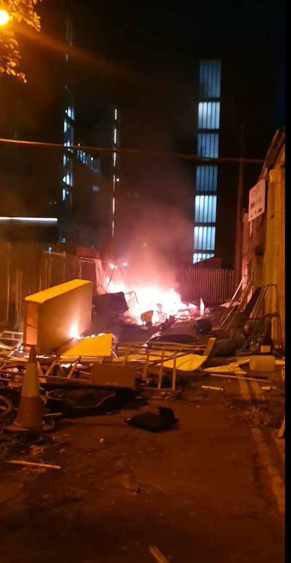 dlLambo's tweet photo. Pure hatred on display last night in our city. 

Reminiscent of British famine evictions or the loyalist burning of Bombay St in Belfast.

Burning the tents of homeless refugees does not make you a hero or patriot but a racist bigoted pr*ck that offers Ireland nothing. https://t.co/6EqT03Vi4J