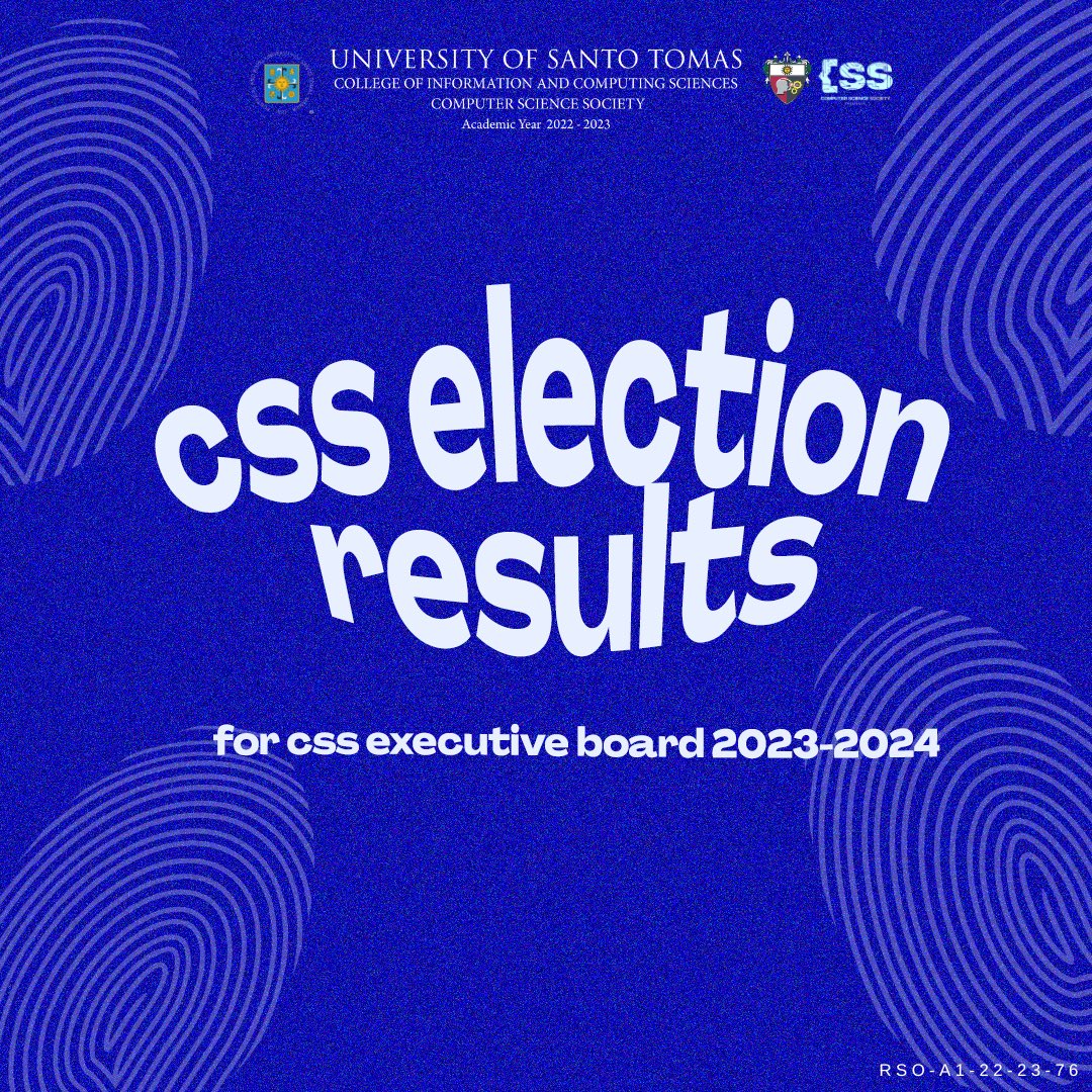 USTCSS's tweet photo. The CSS EB Elections results are out, mga ka-CS! 🤩

Congratulations to our new set of Executive Board for the A.Y. 2023-2024 and we wish our new officers all the best as they lead the UST Computer Science Society in the next academic year.

#CSSElections2023
#SayYesToCSS💙

1/4 https://t.co/XTf997QZkS