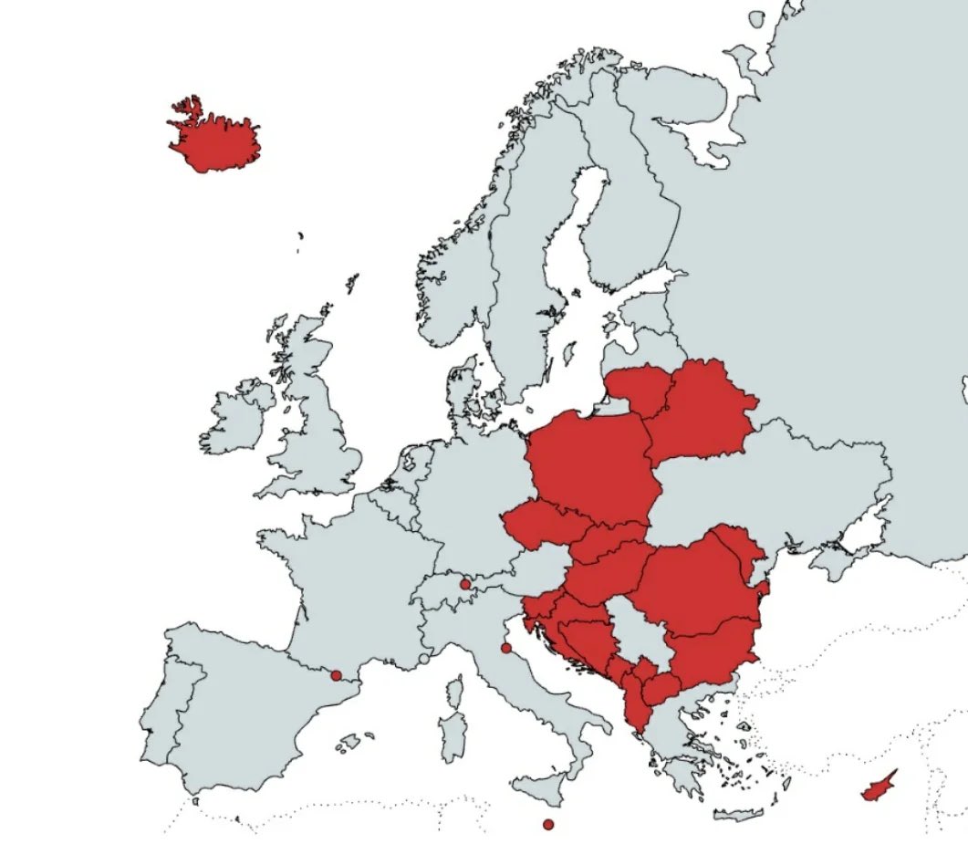 xruiztru's tweet photo. Map shows European countries that still have not won the #Eurovision Song Contest. https://t.co/ObRT1fX3Ap