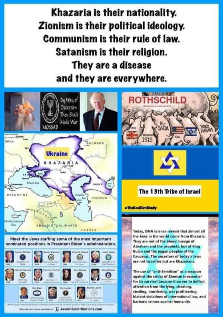 KHAZARIA IS THE ROOT OF EVIL. THEY HAVE INFILTRATED ROYALTY, GOVERNMENTS, RELIGION, RACE, GENDER, HOLLYWOOD, MSM UNDER THE PRETEXT THAT THEY ARE JEWS. 

NOW. YOU KNOW. THEY ARE NOT JEWS. THEY ARE SATANISTS. THEY FOOLED US FOR CENTURIES. THEY ARE EVIL.