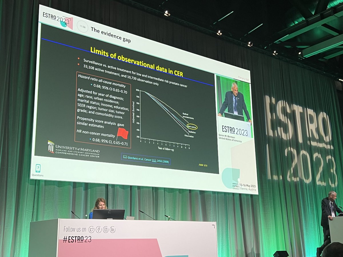 Masterful presidential session talk (as always!) by the amazing <a href="/SorenBentzen/">Søren M Bentzen</a> about the need for high quality evidence-based medicine and a word of caution that randomized trial data should be critically assessed and not always taken at face value #ESTRO2023
