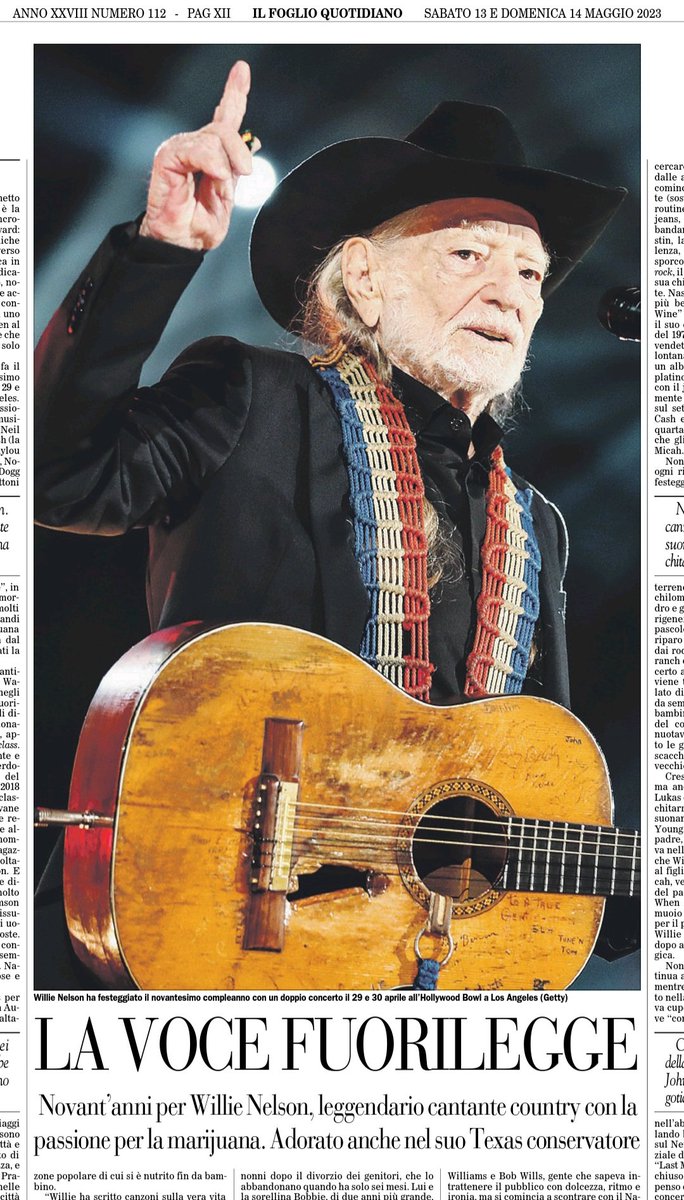 CountryNationIT's tweet photo. Oggi su @ilfoglio_it bellissimo pezzone di @imnly sui 90 anni di #WillieNelson. Da non perdere! https://t.co/SWbONBJlA4
