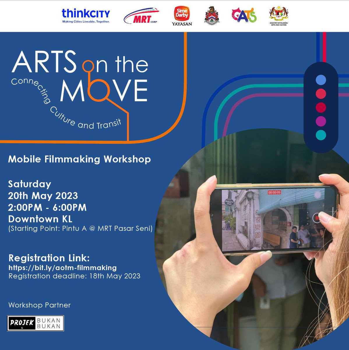 mythinkcity's tweet photo. Joins us for another #ArtsOnTheMoveKL with Projek Bukan-Bukan. Details below!
REGISTER BY 18 MAY to book your slot - https://t.co/8dvOBr0Wzv.
See you there!
#mythinkcity #advancingmalaysia #mobilefilmmaker @MRTMalaysia @YSD_Malaysia @DBKL2u @MyMOTAC https://t.co/WXdr1BkpdQ