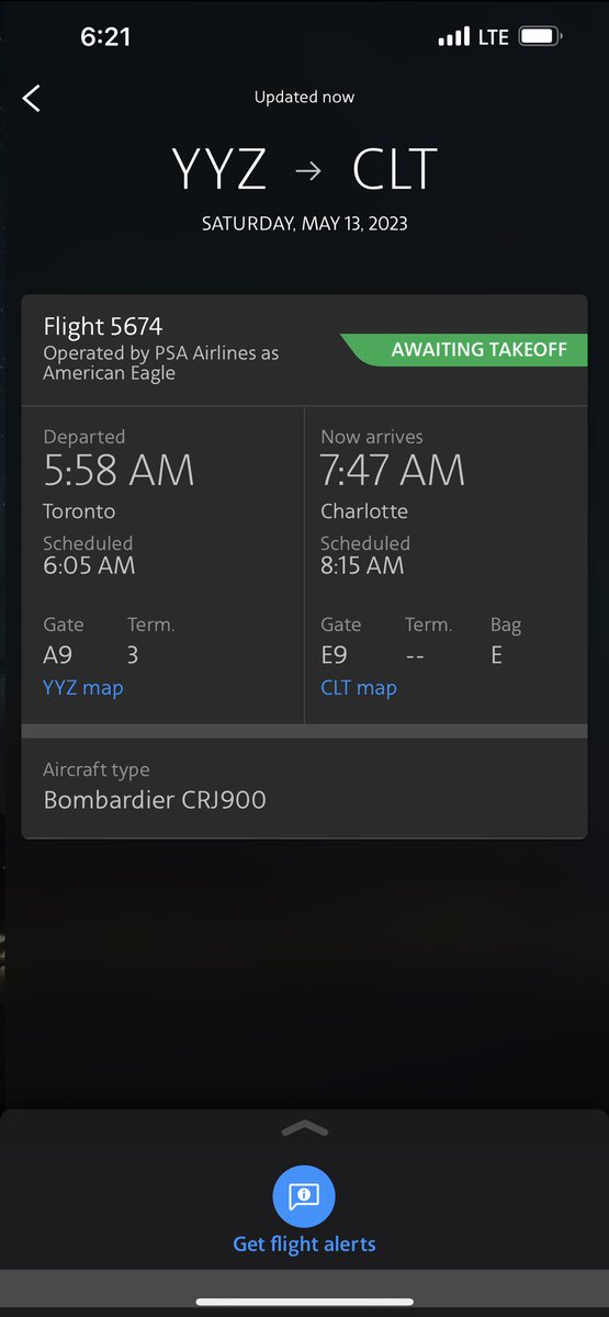 Interesting that <a href="/AmericanAir/">americanair</a> announced this flight as having left 7 mins early at 5:58 as we have still not left at 6:23