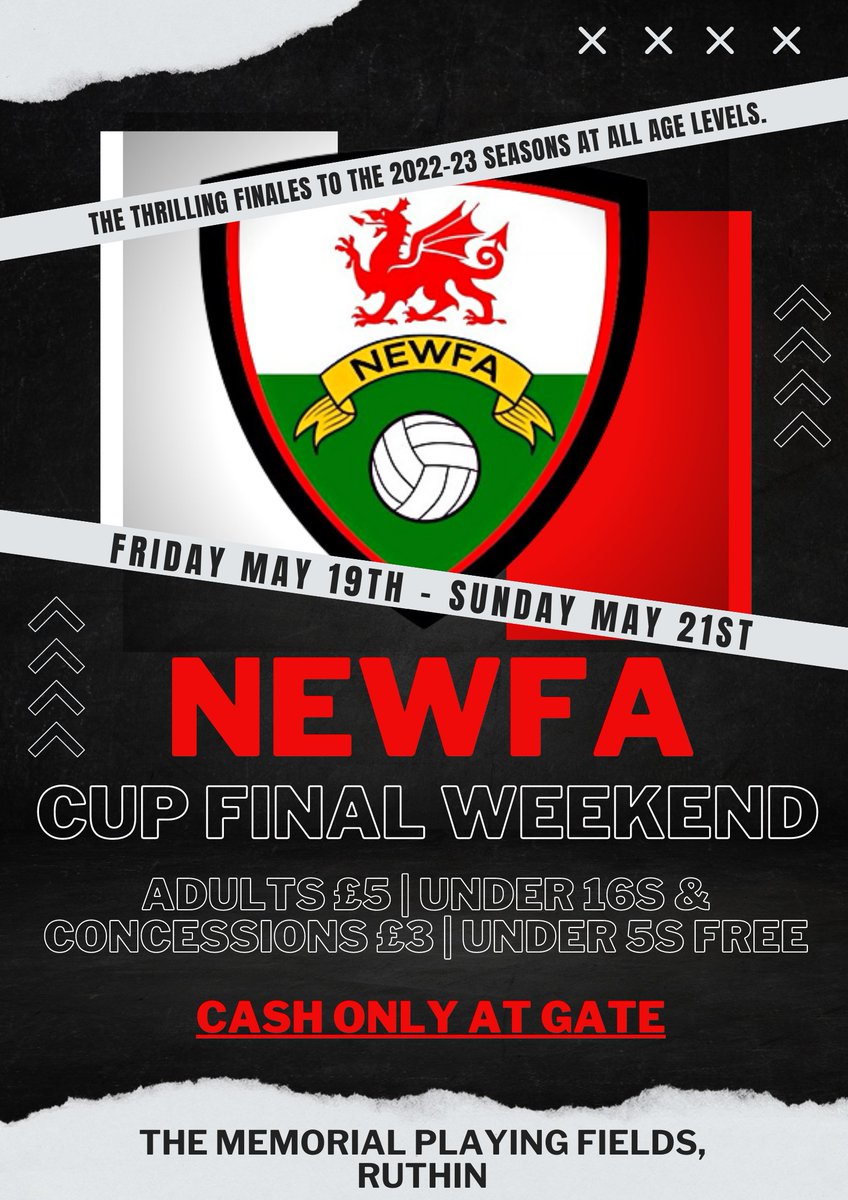 The information you've all been waiting for...

North East Wales Cup Final Weekend. 10 finals across three days, the 22-23 season comes to a thrilling end here.

Below will be a thread containing the times of each kick off, so stay tuned. We hope to see you all down at Ruthin!