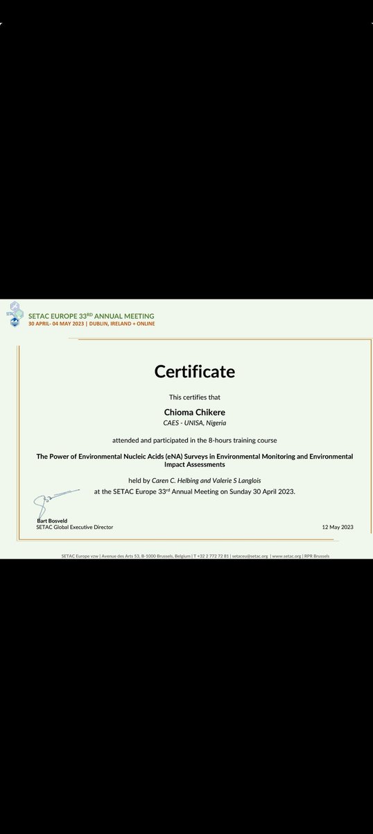 ChikereDr's tweet photo. #professionaldevelopmentprograms #personaldevelopmentjourney #researchimpact #sdgsimpact #professionalsociety
My #SETACDublin 2023
@SETAC_world Europe 33rd Conference course/presentation certificates.
For topnotch career advancement resources, join SETAC https://t.co/RZ7ePz4N0u https://t.co/LlBEsPDJw5