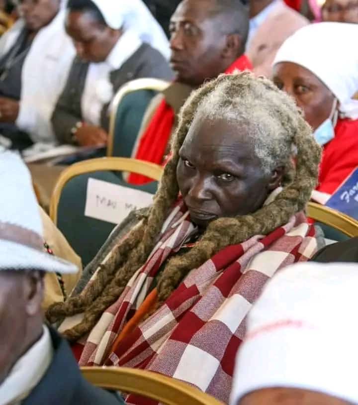 In attendance, Mary Wambui Karuri aged 75, from Ndunyu Njeru in Kinangop Constituency during the funeral service of Mukami Kimathi at Njabini, Nyandarua County.