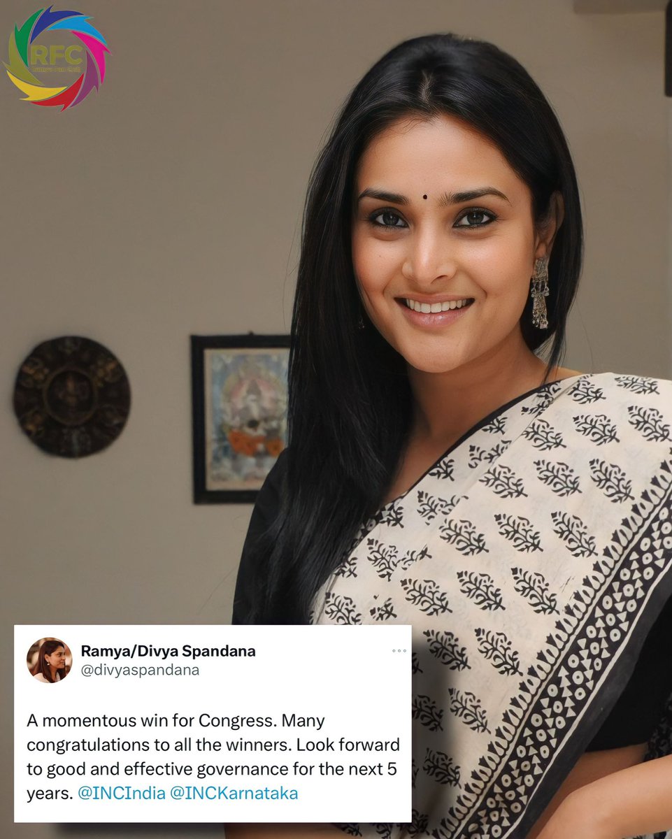 Ramya_FC's tweet photo. Queen @divyaspandana ‘s tweet about @INCKarnataka ‘s victory in #KarnatakaElection ! Let there be good and effective governance 🤞

#Ramya𓃵  
#SandalwoodQueen #Divyaspandana #Ramya #RamyaFC #SandalwoodPride https://t.co/HMuKvVqrlg