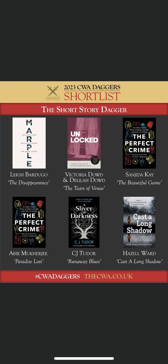 It's still true this morning! The story my daughter & I wrote for @theD20Authors anthology is shortlisted for a Dagger. I cannot believe it! To do this with my daughter is beyond words. Good luck to all those shortlisted. Looking forward to the awards dinner #CWADaggers