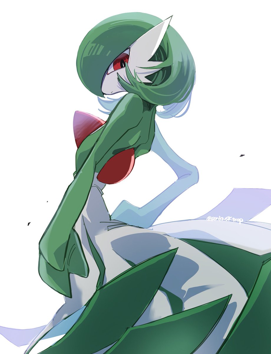gardevoir solo pokemon (creature) red eyes green hair white background closed mouth simple background  illustration images