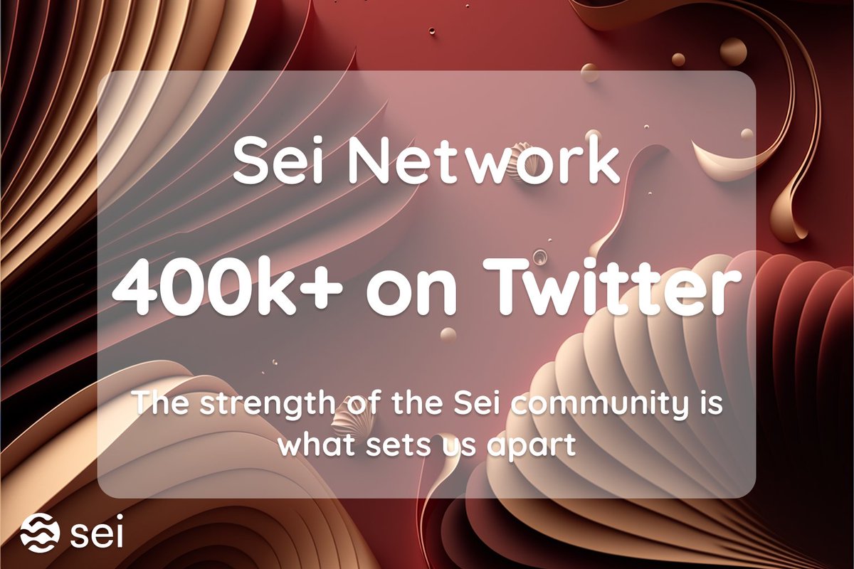 SergoTroy's tweet photo. 🚨Exciting news for the crypto community!🎉
🎉Sei Network has hit 400k+ followers on Twitter and it's all thanks to the strength of our community 🫂❤️
🧵👇
#seispring #seilors #seinami #seiyes #seilorgang #IBCseilors #cosmos #DeFi #blockchain #web3 #crypto https://t.co/8kcD4EU5LP